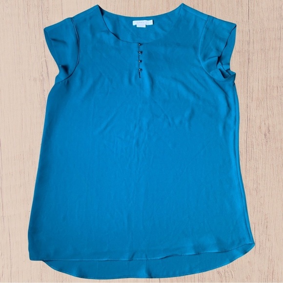 Womens short sleeve blouse ruffle blue medium Fluted Sleeve - Picture 1 of 8